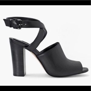 WHBM Brees Ankle Strap Mules Black